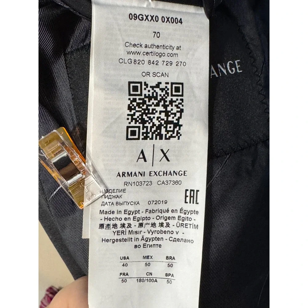 Armani Exchange Mens Charcoal Gray Wool Blend Suit - pant Size 38x30  Jacket 40S